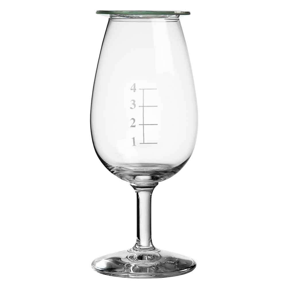 Verre de dégustation de whisky de distillerie avec lignes de jauge et couvercle en verre de montre 14cl